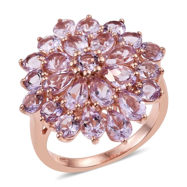 Rose De France Amethyst (Pear) Floral Ring in Rose Gold Overlay Sterling Silver 7.750 Ct.