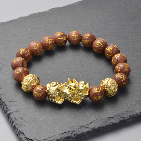 Gold Sandstone Stretchable Bracelet (Size-6.5 - 7) in Yellow Tone