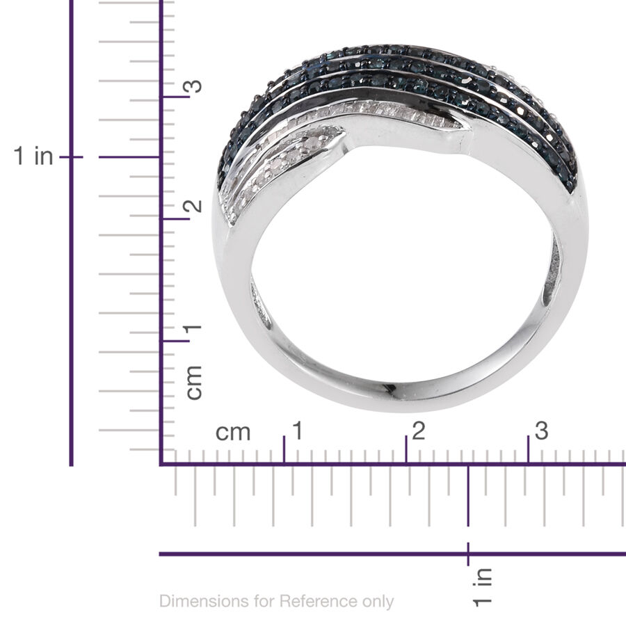 Blue Diamond (Rnd), White Diamond Ring in Platinum Overlay Sterling Silver 1.000 Ct.