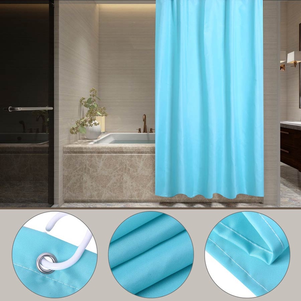 Turquoise Colour Waterproof Shower Curtain with 12 Hooks (180x180cm)