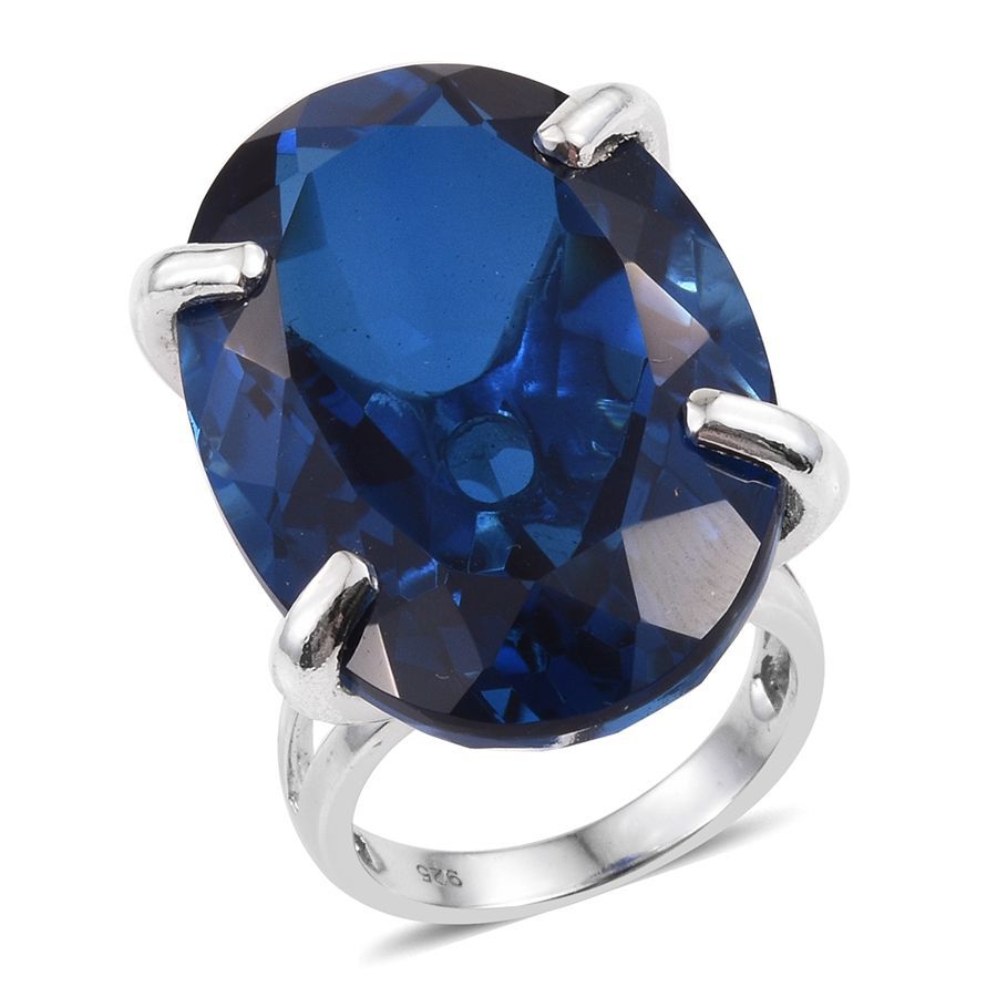 50 Carat Ceylon Colour Quartz Solitaire Ring in Platinum Plated Sterling Silver 9.29 Grams