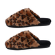 Leopard Pattern Faux Fur Slippers (Size 3- 4) - Dark Brown