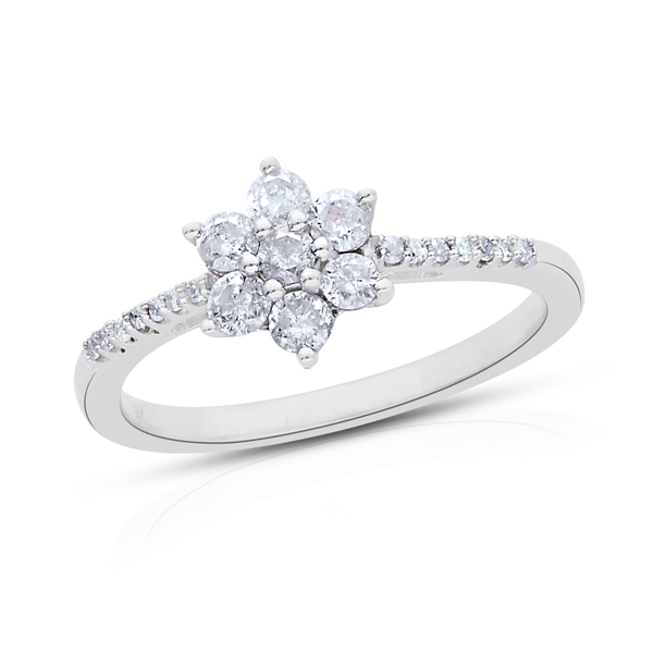 9K White Gold SGL Certified 0.50 Carat Diamond (I3/G-H) Floral Ring.
