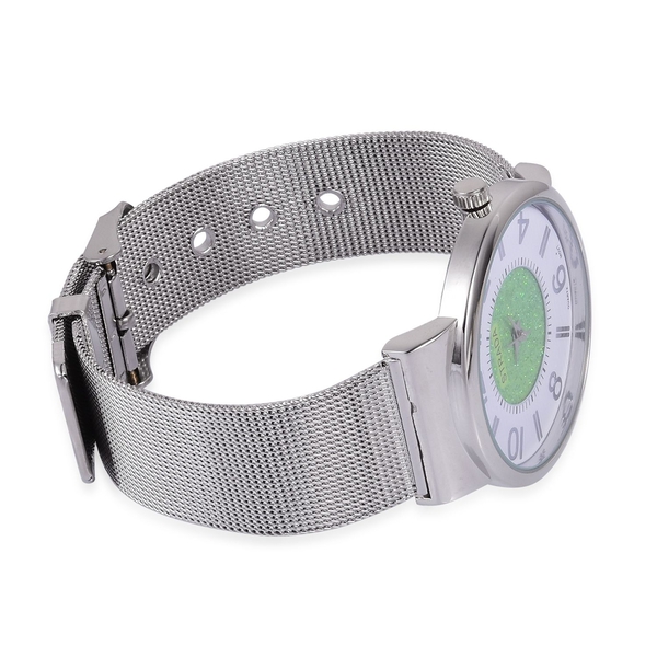 STRADA Japanese Movement Green Stardust and White Dial Water Resistant Watch in Silver Tone with Stainless Steel Back and Chain Strap
