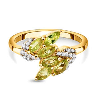 Peridot ,White Zircon Main Stone With Side Stone Ring in 18K  Vermeil Yellow Gold Plated Sterling Si