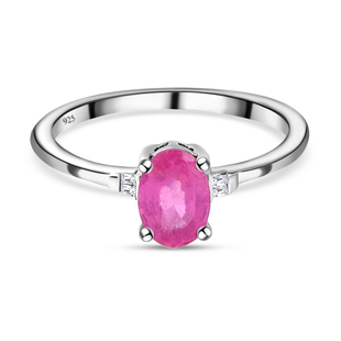 Premium Iliakaka Hot Pink Sapphire and Diamond Ring in Platinum Overlay Sterling Silver 1.12 Ct.