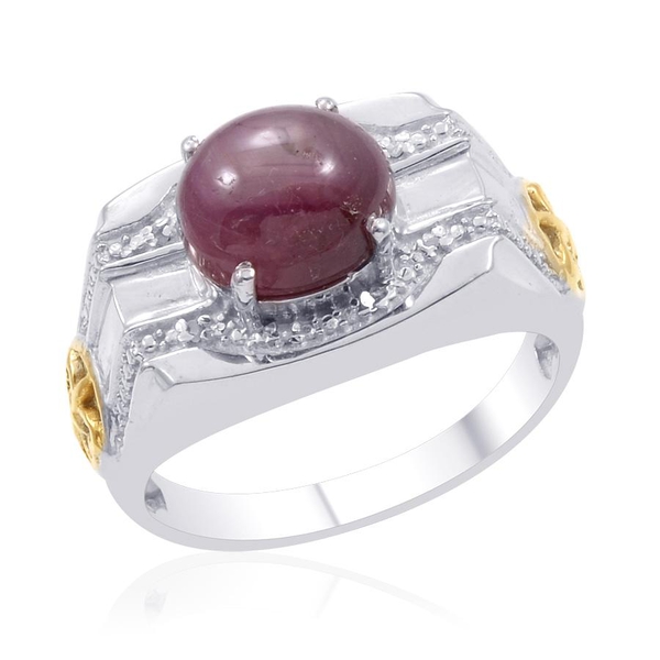 Designer Collection Star Ruby (Ovl 7.75 Ct), Diamond Ring in 14K YG and Platinum Overlay Sterling Si