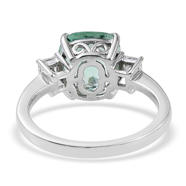 ILIANA 18K W Gold Boyaca Colombian Emerald (Cush 3.00 Ct), Diamond (SI/G-H) Ring 3.350 Ct.