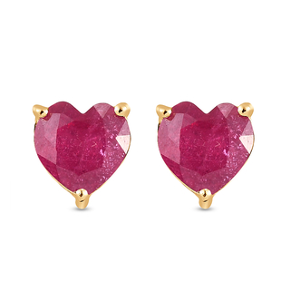 African Ruby (FF) Heart Stud Earrings ( With Push Back) in 14K Gold Overlay Sterling Silver 2.10 Ct.