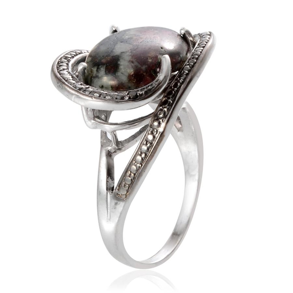 Natural  Eudialyte (Ovl 7.00 Ct), Black Diamond Ring in Platinum Overlay Sterling Silver 7.020 Ct.