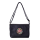  Genuine Leather Adjustable Crossbody Bag (25x18x7cm) with Embroidered Flower Pattern - Black