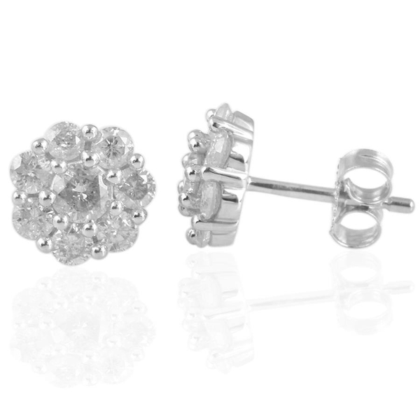 9K W Gold SGL Certified Diamond (Rnd) (I3/ G-H) Floral Stud Earrings (with Push Back) 1.000 Ct.