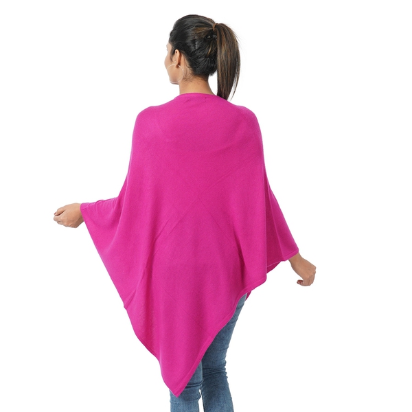 Limited Available - 100%  Cashmere Pashmina Wool Poncho - Fuschia (Free Size)