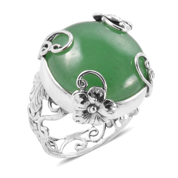 Green Jade (Rnd) Floral Ring in Sterling Silver 24.820 Ct.