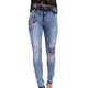 Floral Embroidered Skinny Fit High Waist Light Blue Jeans 
