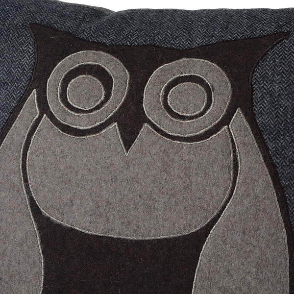 Beige Colour Owl Pattern Chocolate Colour Woolen Cushion (Size 43x43 Cm)