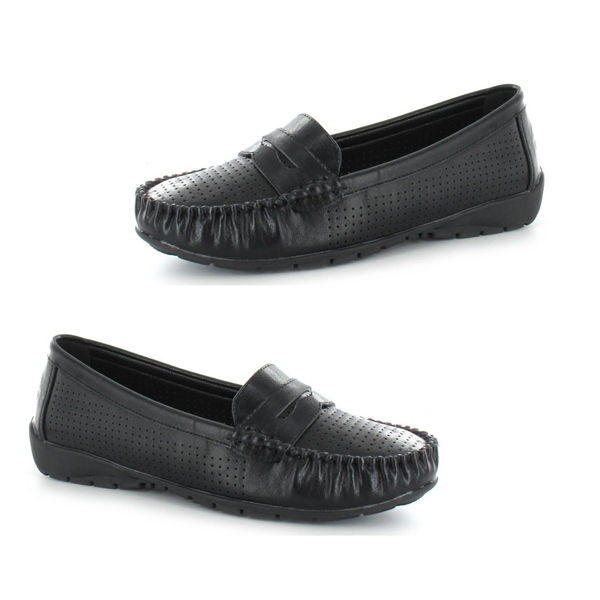 Ella Fay Perforated Detailing Loafers - Black