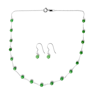 2 Piece Set - Green Jade Station Necklace (Size 18) and Hook Earrings in Sterling Silver 27.75 Ct.