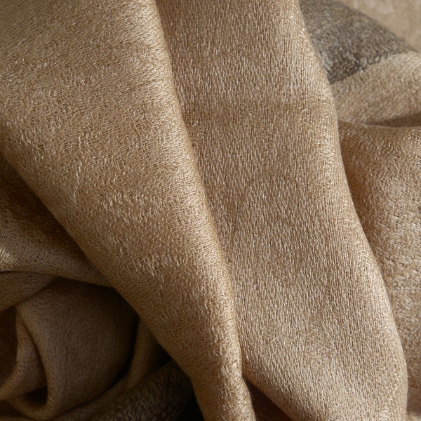 100% Cashmere Wool Beige Colour Self Pattern Shawl (Size 200x70 Cm)