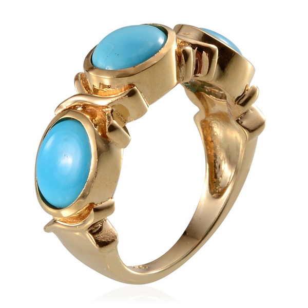 Arizona Sleeping Beauty Turquoise (Ovl) 3 Stone Ring in 14K Gold Overlay Sterling Silver 3.000 Ct.