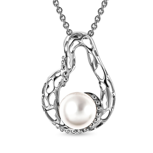 RACHEL GALLEY Edison Pearl Pendant with Chain (Size 30) in Rhodium Overlay Sterling Silver, Silver W