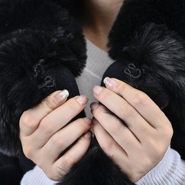 LA MAREY Faux Fur Trim Poncho (One Size) -  Black
