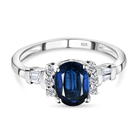 Kashmir Kyanite and Natural Cambodian Zircon Ring (Size M) in Platinum Overlay Sterling Silver 2.09 Ct.