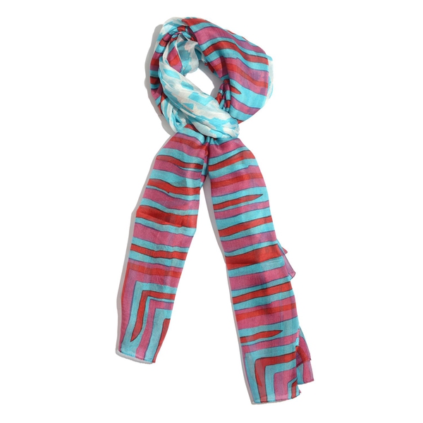 100% Mulberry Silk Multi Colour Geometrical Pattern Turquoise Colour Scarf (Size 180x100 Cm)
