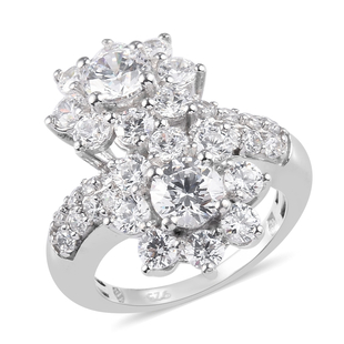 J Francis - Platinum Overlay Sterling Silver Floral Bypass Ring Made with Finest CZ 6.48 Ct.