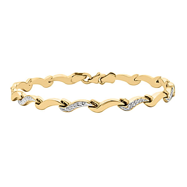 9K White & Yellow Gold Diamond Cut Wave Link Bracelet With Lobster Clasp (Size - 7.5), Gold Wt. 3.30