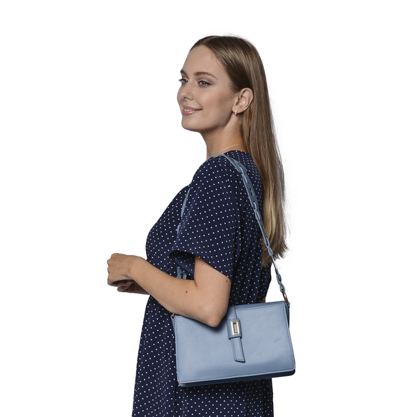 PASSAGE Solid Colour Shoulder Bag with Magnetic Clasp Closure (Size 26x14x7cm) - Light Blue