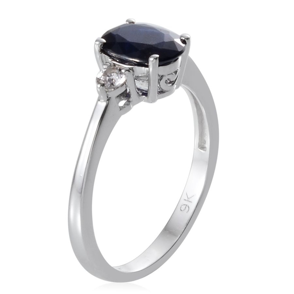 9K White Gold Kanchanaburi Blue Sapphire (Ovl 1.40 Ct), White Sapphire Ring 1.550 Ct.