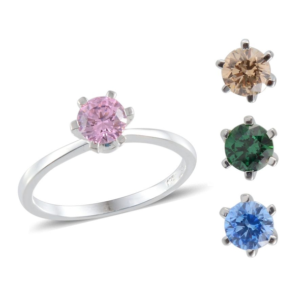 Lustro Stella - Sterling Silver (Rnd) Interchangeable Ring Made with Pink, Blue, Green and Yellow  Z