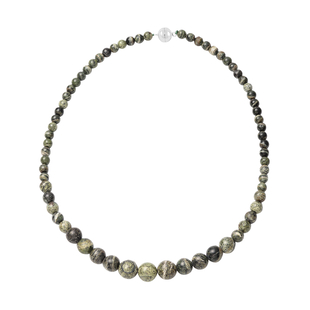 Green Zebra Jasper Beads Necklace (Size - 20) in Sterling Silver 214.50 Ct.