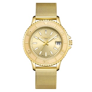 GAMAGES OF LONDON Ladies Swirl Timer Swiss Quartz Movement Gold Dial Diamond Studded Water Resistant Watch with Mesh Bracelet in Yellow Gold Tone