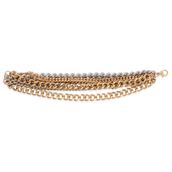 Multi Strand Curb Bracelet (Size 7.5) in Silver and Gold Tone