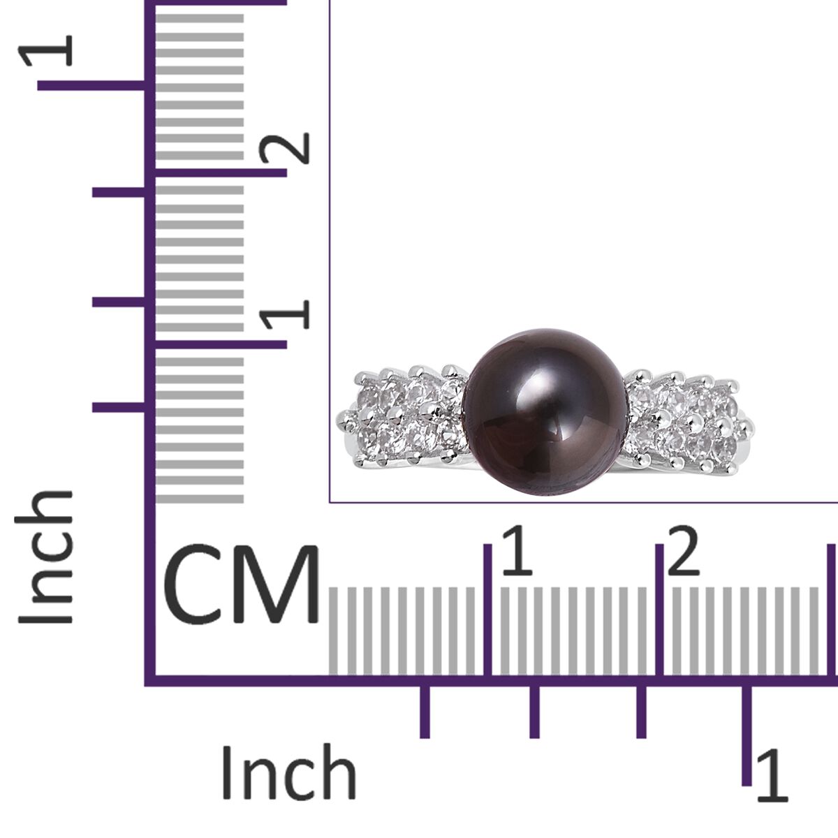 Tahitian Pearl (Rnd), White Topaz Ring in Rhodium Overlay Sterling Silver