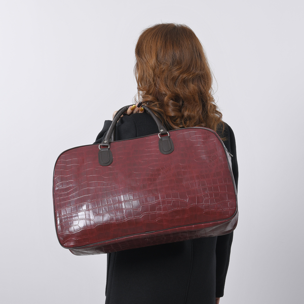 Croc Pattern Middle Travel Bag with Shoulder Strap (Size 55x20x34 Cm) - Red
