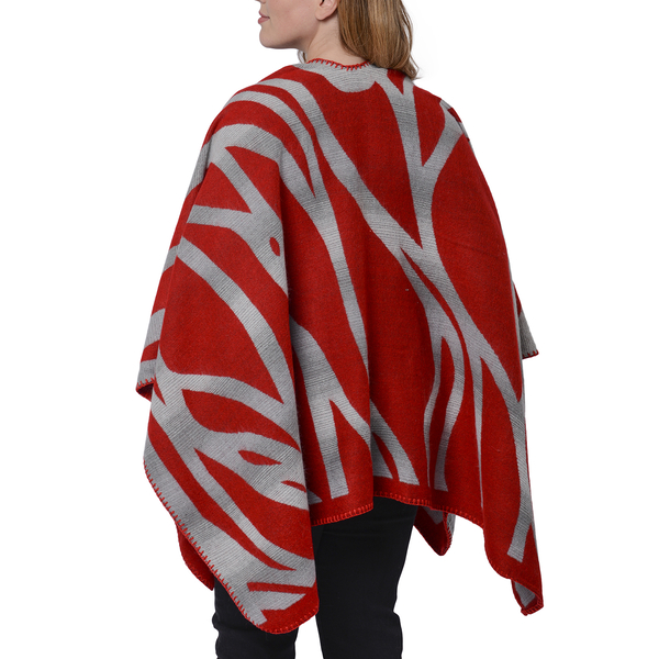 Red and Grey Colour Raised Grain Pattern Blanket Kimono (Size 133x70 Cm)