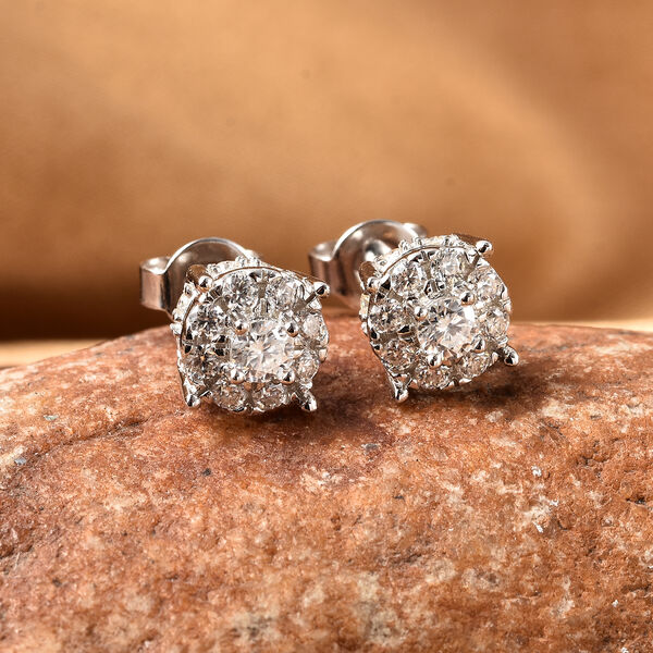 0.80 Ct. Moissanite Cluster Earrings in Rhodium Plated Sterling Silver ...