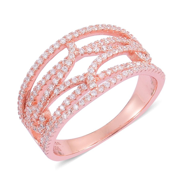 AAA Simulated White Diamond Criss Cross Ring in Rose Gold Overlay Sterling Silver