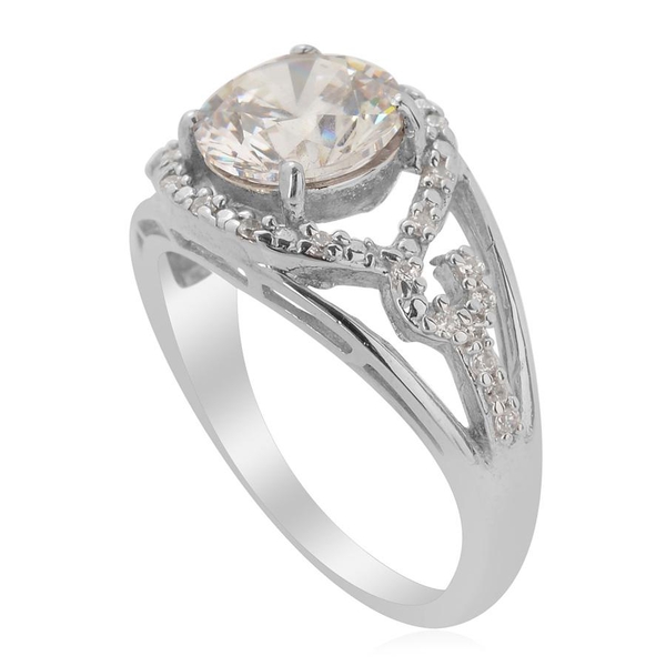 Lustro Stella - Platinum Overlay Sterling Silver (Rnd) Ring Made with Finest CZ 2.264 Ct.