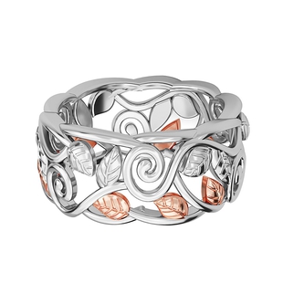 Filigree Leaf Ring in Platinum and Rose Gold Plated Sterling Silver
