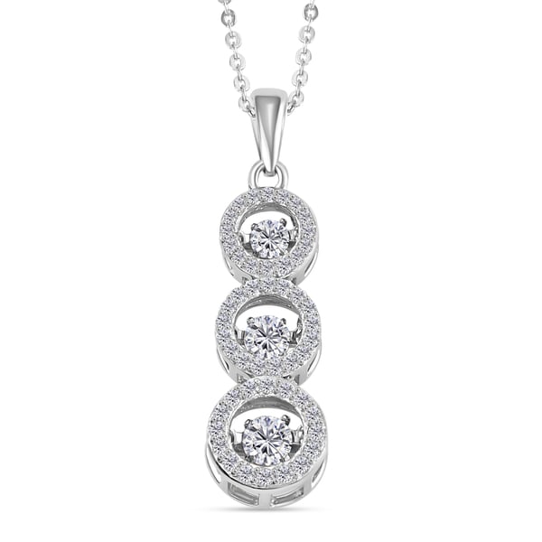 Moissanite Pendant with Chain(Size 20) Platinum Overlay in Sterling Silver