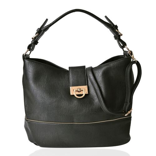 Black Large Tote Bag with External Zipper Pocket and Adjustable and Removable Shoulder Strap ...