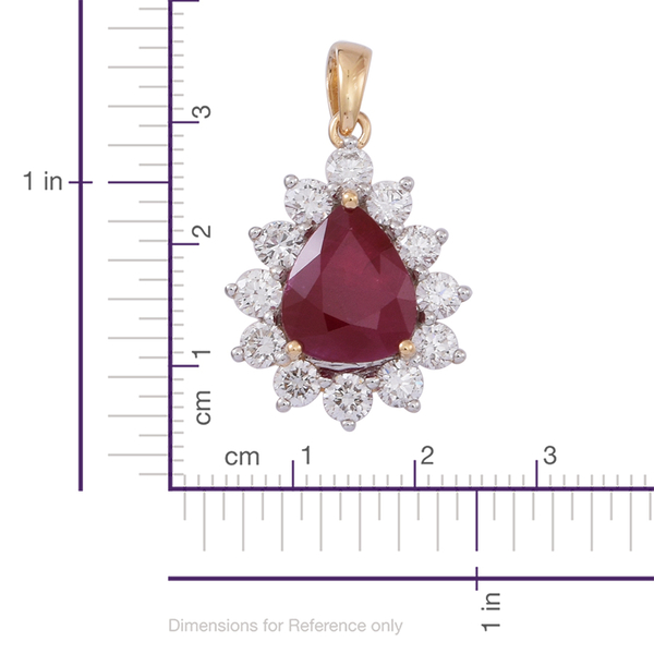 ILIANA 18K Y Gold Rare Size AAAA Ruby (Pear 2.75 Ct), Diamond Pendant 3.750 Ct.