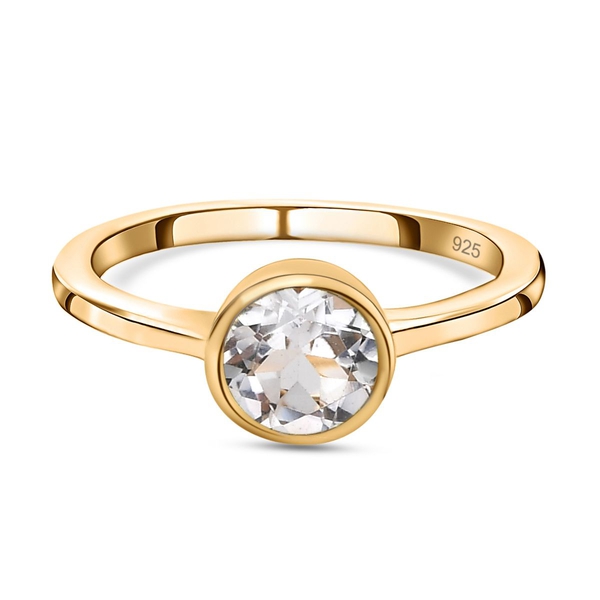 White Topaz Solitaire Ring in 18K Vermeil Yellow Gold Plated Sterling Silver 1.02 Ct