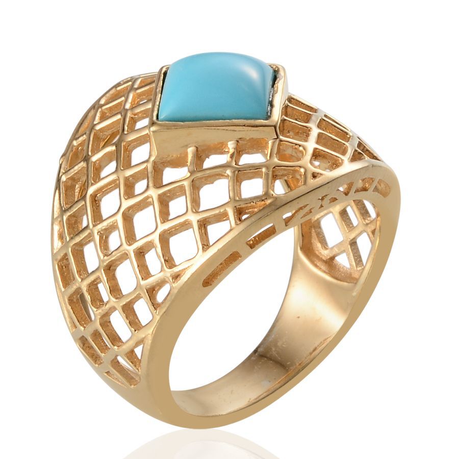Arizona Sleeping Beauty Turquoise (Sqr) Net Design Ring in 14K Gold Overlay Sterling Silver 2.400 Ct.