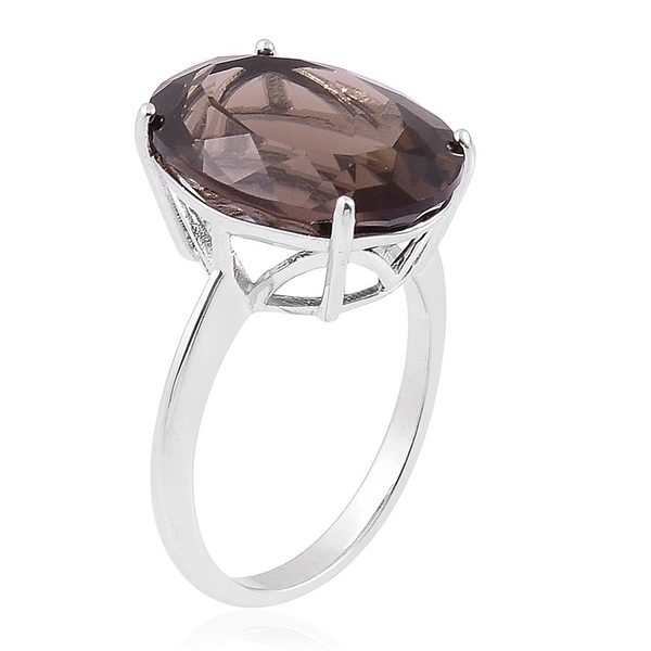 Brazilian Smoky Quartz (Ovl) Solitaire Ring in Rhodium Plated Sterling Silver 8.500 Ct.