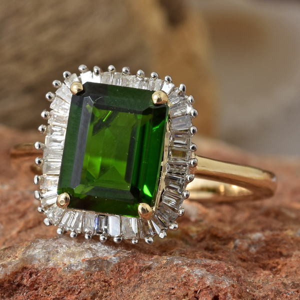 9K Yellow Gold AAA Chrome Diopside (Oct), Diamond Ring 2.500 Ct.
